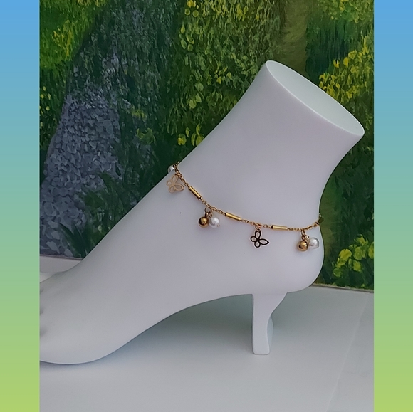 ANKLET WITH FRESH WATER PEARL ,24K GOLD PLATED - Picture 2 of 9